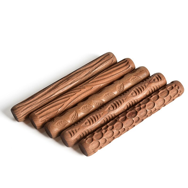 Hout Hand Rollen Voor Klei Stempel Klei Patroon Roller Keramische Gereedschappen Gesneden Textuur Afdrukken Modder Rolling Reliëf Patroon Mode
