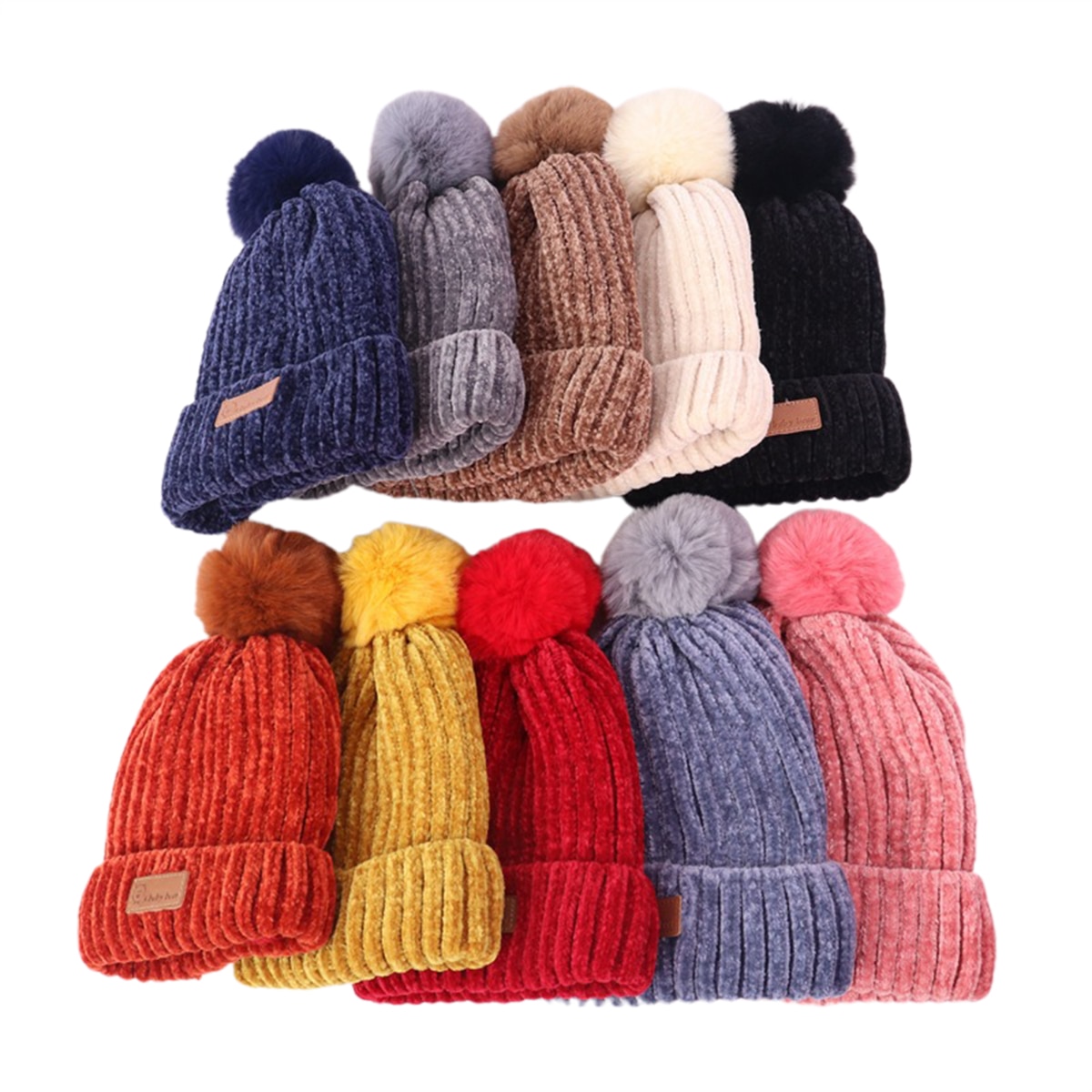 Børn vinter tredelt sæt varm plus fløjlhandske + hat + strikket tørklæde børn ensfarvet tilbehør til koldt vejr