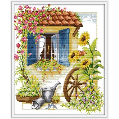 The four seasons scenery painting counted printed on canvas DMC 14CT flowers plants Cross Stitch Needlework Sets Embroidery kit: Purple / 11CT  Printed