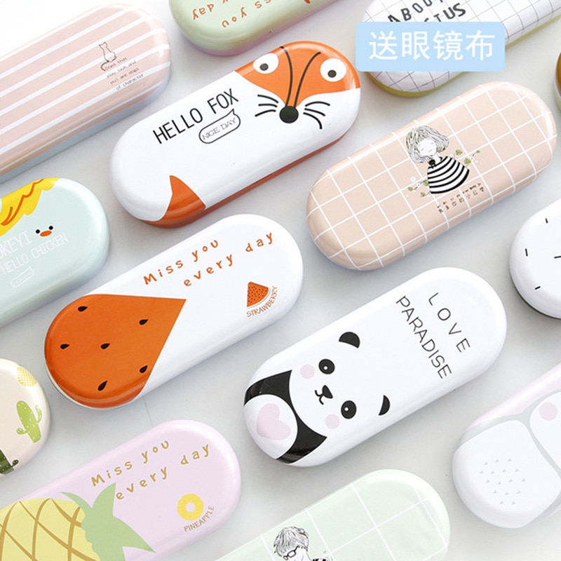 1PCS Top-grade Cartoon Metal Spectacle Cases for Eyeglasses Portable Rectangle Glasses Box Bag Eyewear Protector