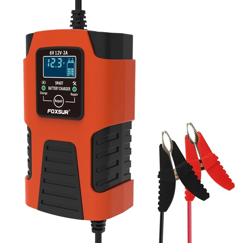 2A Universal Full Automatic Digital LCD Display Car Motorcycle Battery Charger 6V 12V Smart Battery Clips Starting Device: Orange Japan Plug