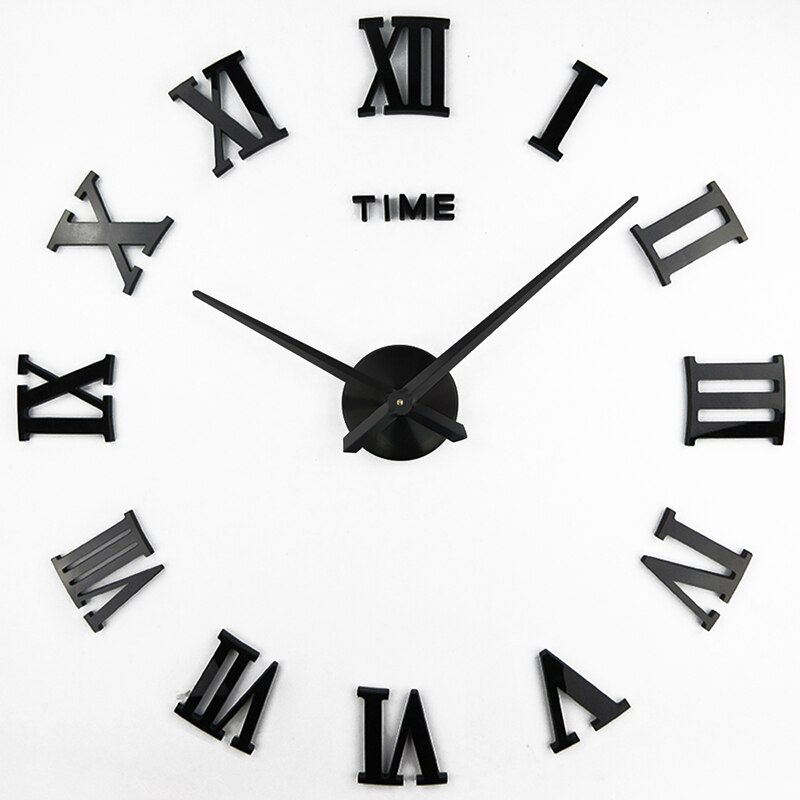 Horloge murale en miroir romain, grand miroir romain, moderne, 3D, bricolage,: black / 27 inch