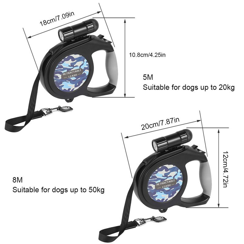 Uitschuifbare, intrekbare hondenriem, automatische flexibele trekkoordriem, riem met led-verlichting, hondenbenodigdheden