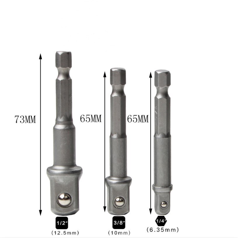 3 PCS Hex Wrench Drive Power Shank Drill Socket Adapter Bit Adaptor Set 1/4 3/8 1/2 Screwdriver Tools
