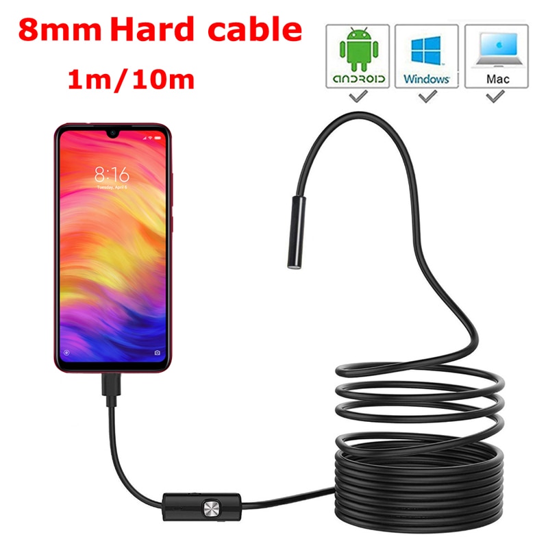 8 Mm Hd Lens 1 M/2 M/5 M/10 M Harde Kabel Android Usb Endoscoop camera Led Licht Borescopen Camera Voor Pc Android Telefoon