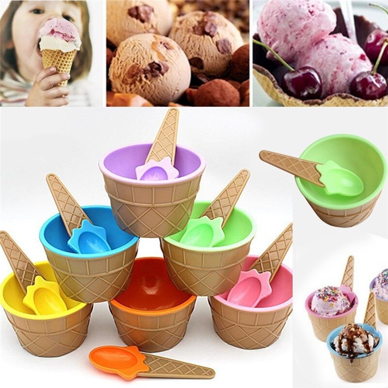 1Set Kids Ice Cream Bowl Spoon Set Durable Children Lovely Dessert Bowl DIY Ice Cream Tools For Kitchen
