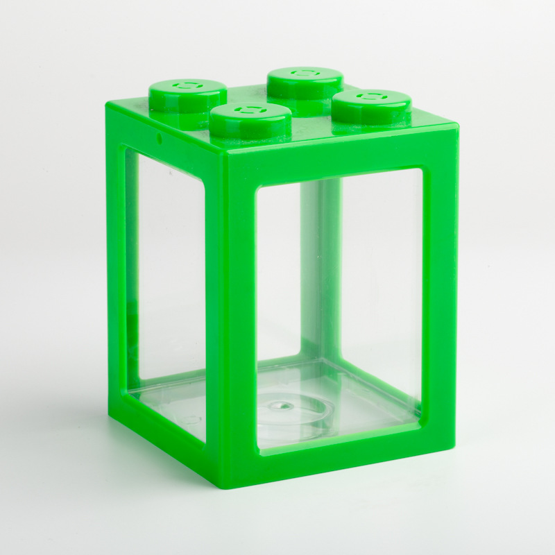 Small Fish Tank Mini Betta Aquarium Stackable Cube Tank Decor Ant Feeding Case Mini Reptile Row Box for Office Home: green