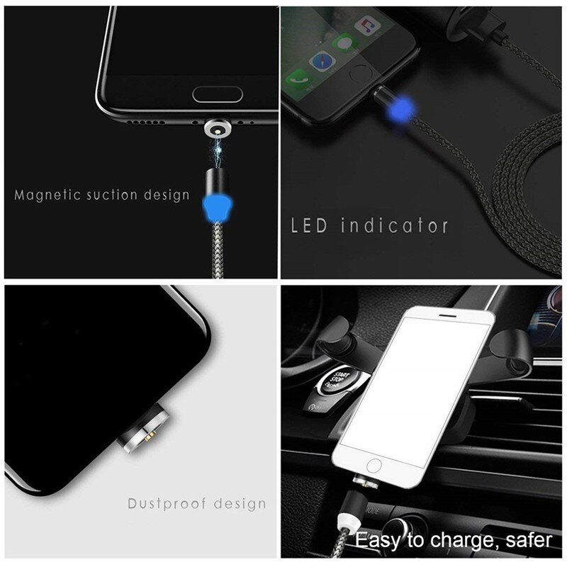 Cable magnético redondo de 8 pines tipo C, Conector Micro USB C, adaptador de cargador magnético de teléfono de carga rápida para iPhone, Cable de cargador de 1m