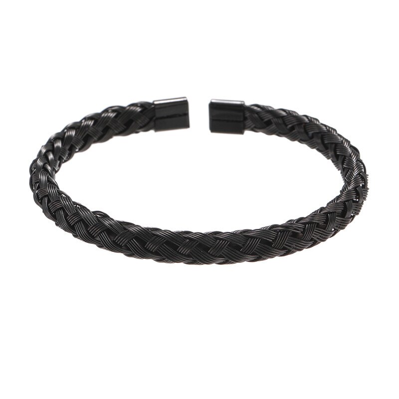 Stainless Steel Titanium Steel Braided Braided Steel Wire Open Bracelet Fine Men and Women Simple Geometric Round Fine Jewelry: C