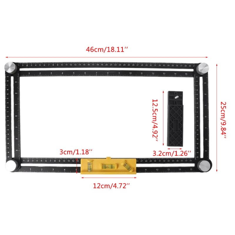 Multi Hoek Meten Heerser 4-Side Alloy Hoek Finder Template Tool 4-Duimstok Baksteen Tegel Hout Hoek positionering