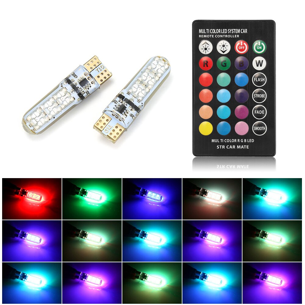 2PCS Auto RGB LED 12V T10 LED RGB 5050 6SMD Fernbedienung Lesen Universal Keil Licht Signal Lampe auto zubehör auto licht