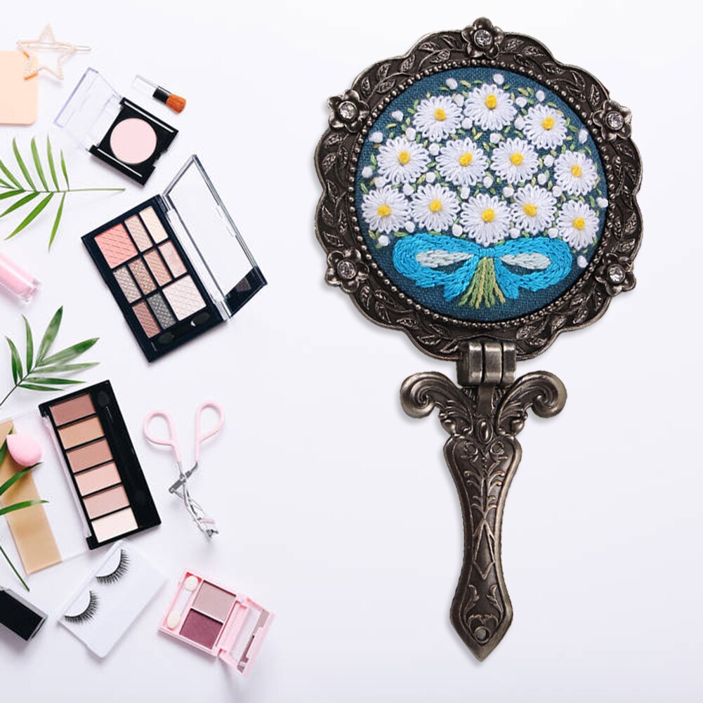 3D Sewing Double Sides Mirror DIY Stamped Flower Bouquet Circle Embroidery Shed DIY Flower Mirror Embroidery kits