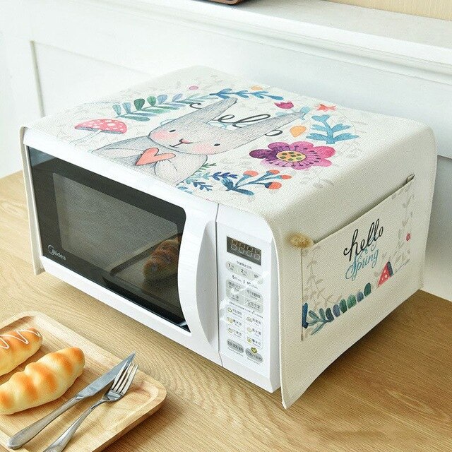 Cubierta de algodón de lino para horno microondas accesorios para cocina cubierta impermeable para horno microondas de cocina: Rabbit