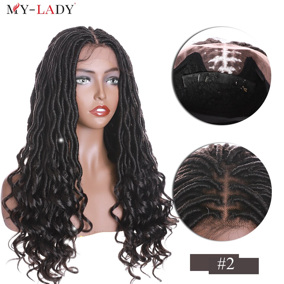My-Lady 25inches Synthetic Lace Front Braids Wig Braid For Black Woman Long Culy African Hair Faux Locs Goddess Braided Wigs: 2