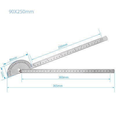 180 Degree 250 x 300mm Double-arm 150/200mm Single-arm Stainless Steel Adjustable Angle Ruler Round Head Rotary Protractor Tool: 90x250mm