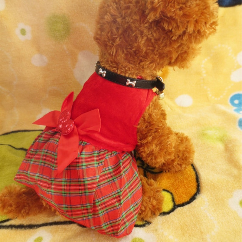 Mooie Puppy Plaid Bow Apparel Rode Jurk Kleding Hond Rok Voor Christmas Party Tb