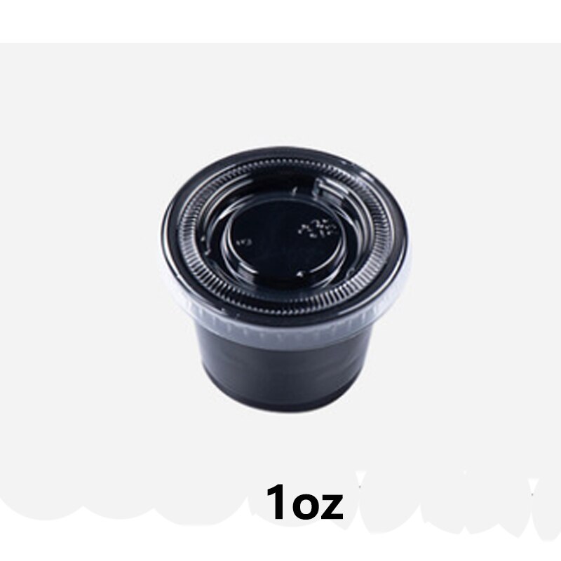 Black disposable sauce cup with lid Salad Ketchup container Snack bar takeaway supermarket tasting essential.: 1oz / 100pcs