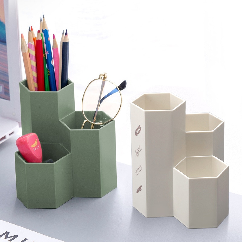Portalápices hexagonal original fresco caja de almacenamiento de escritorio de plástico simple suministros de oficina para estudiantes