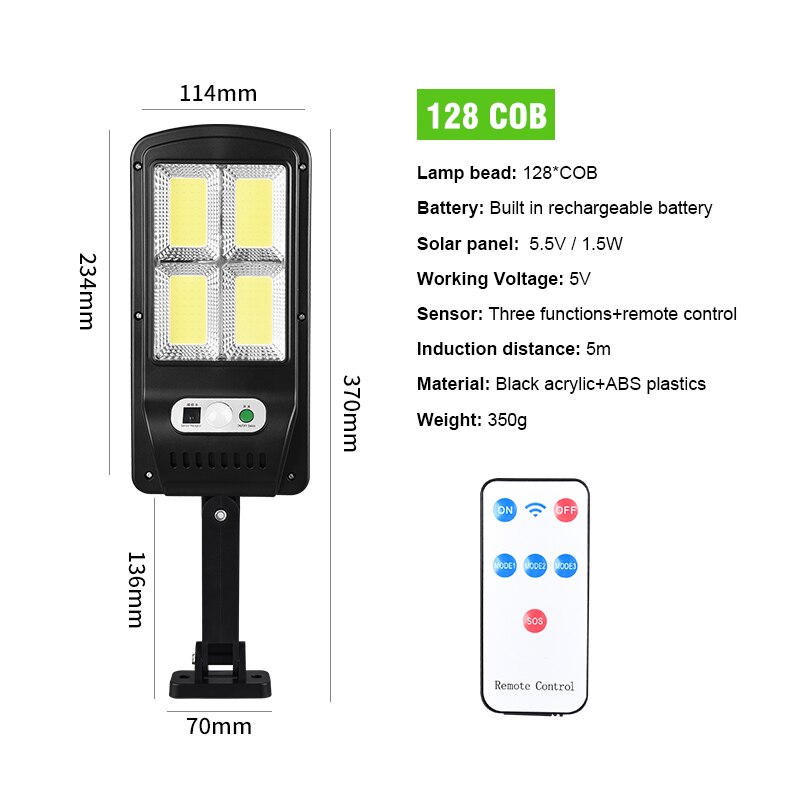 A2 led straatverlichting op zonne-energie, bewegingssensor, tuin, terras, tuinmuur, oprit, hek: Wit licht 128 kolf