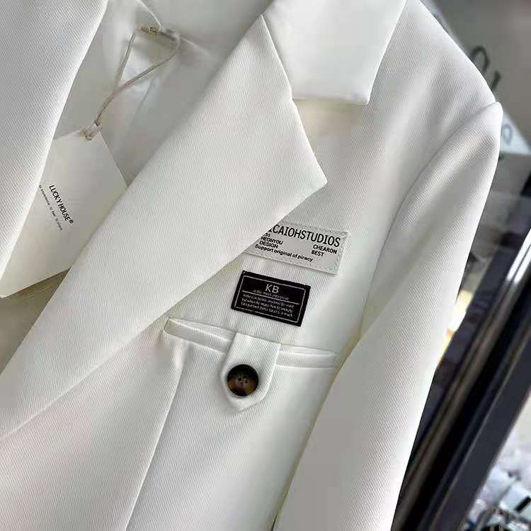 Veste ample décontractée pour Femme, Blazer blanc à mi-longue durée, printemps-automne