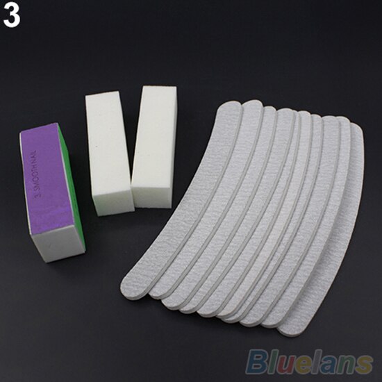13 stuks/set nagelkunst schuurvijlen bufferblok acryl uv gel manicure gereedschap nagelvijl polijsten slijpen pedicure gereedschap kits: Grijze gebogen nagelvijl