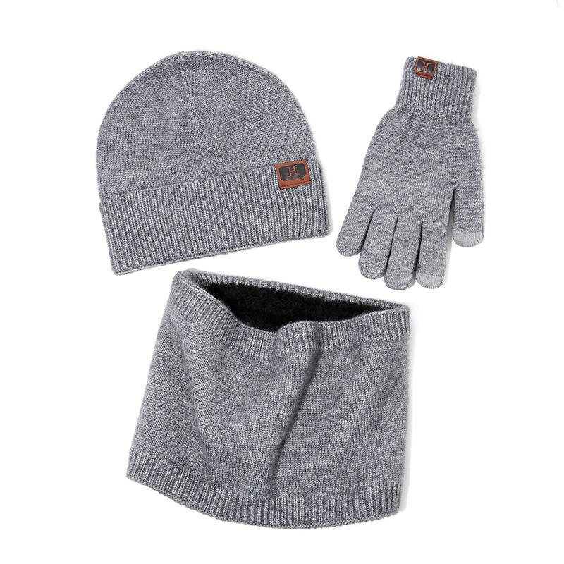 hommes femmes écharpe chapeau gants ensemble trois pièces hiver ensemble femme chapeaux écharpes hommes unisexe bonnets bonnet tricoté: Gray