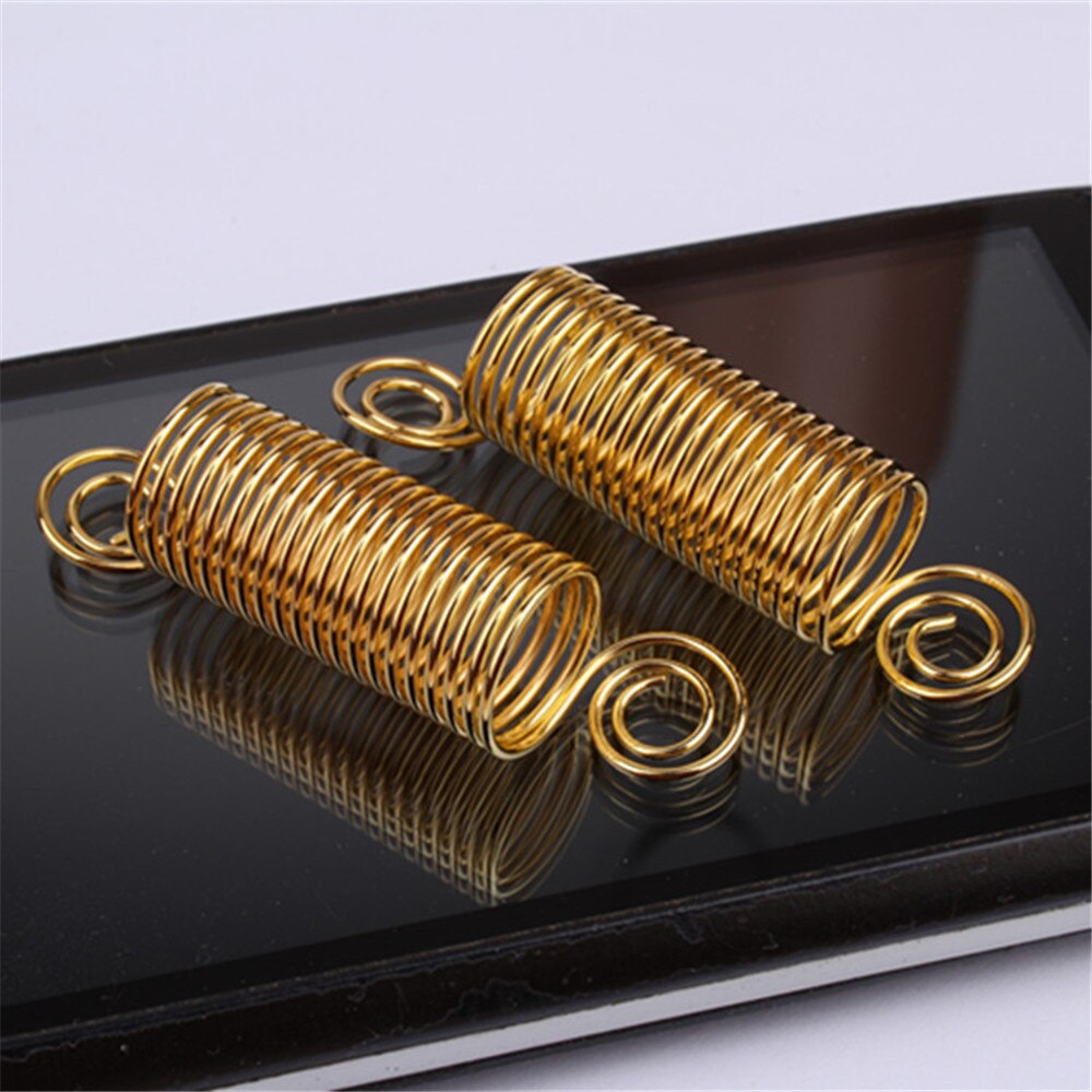 50PCS 10mm Hair Rings Braid Dreadlock Beads Stretch Spiral Shape Hair Cuffs Clips Tube For Braid Hairstyling Accessories Gold
