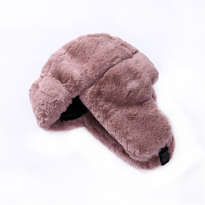Women Faux Fur Trapper Hat Russian Ushanka Cossack Ski Earflaps Aviator Cap Winter Warm Velvet Bomber Hat