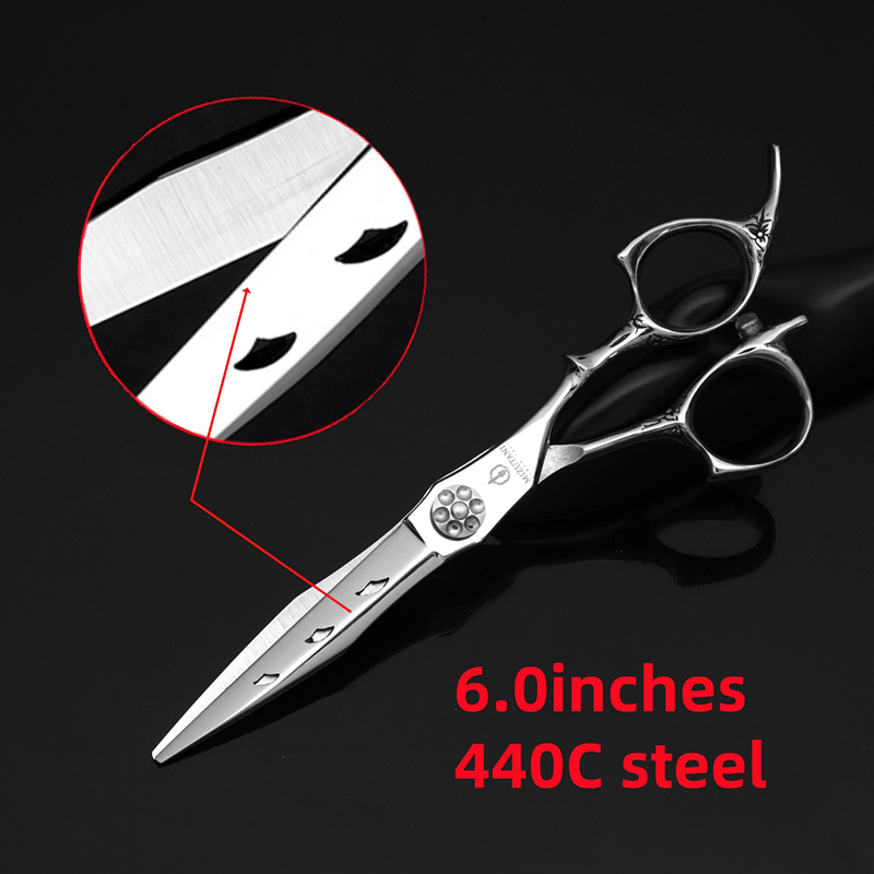 Kappersgereedschap, kappersbenodigdheden, salonschaar, uitdunschaarset,  of 6.0 haarscharen van 7 cm.: Zwart