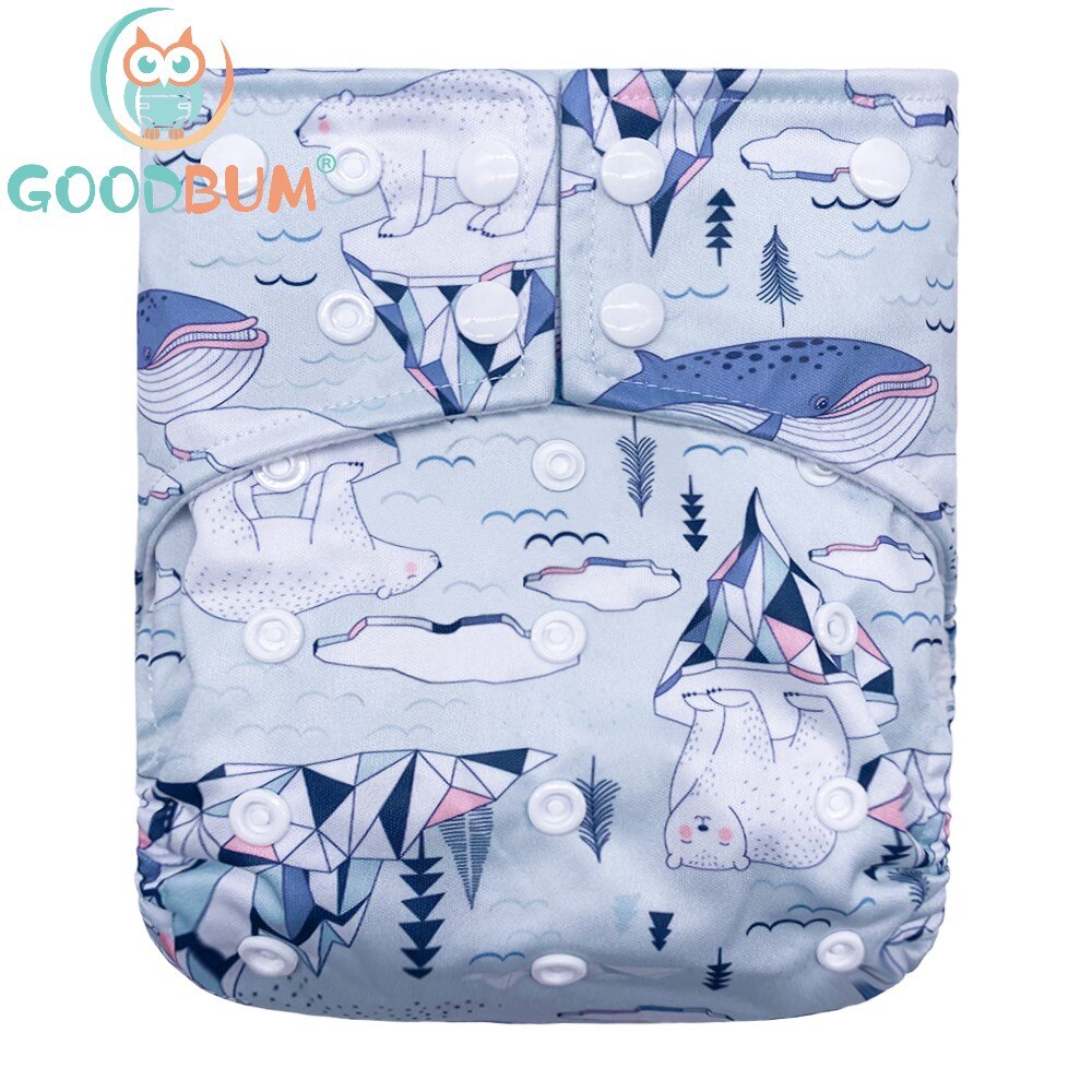 Goodbum Waves Printed Washable Adjustable Double Gusset Square Cloth Nappy For Baby Diaper