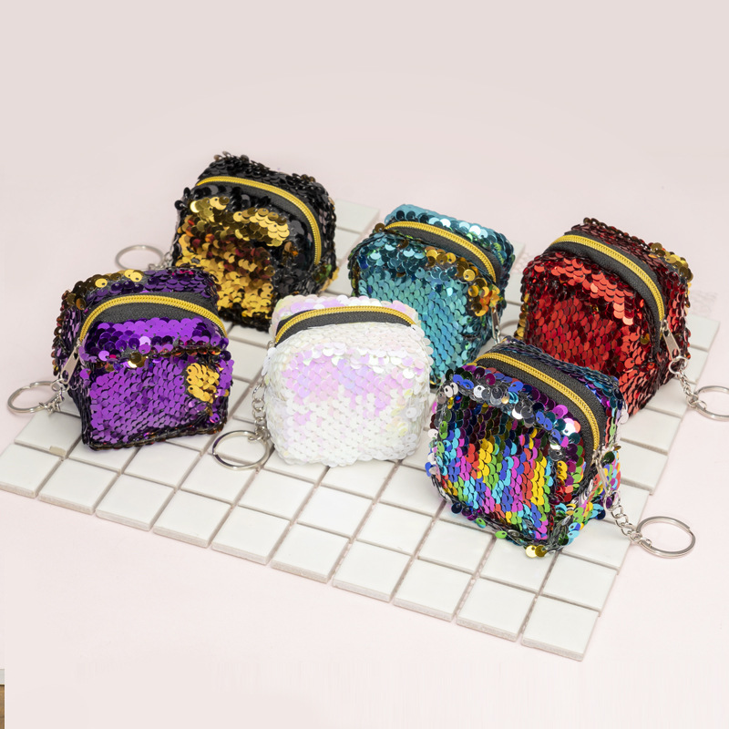 Cube Children's Coin Bag Change Color Sequins Mini Wallet Women Bling Mini Purse Sequin Bag Key Chain Pouch Small