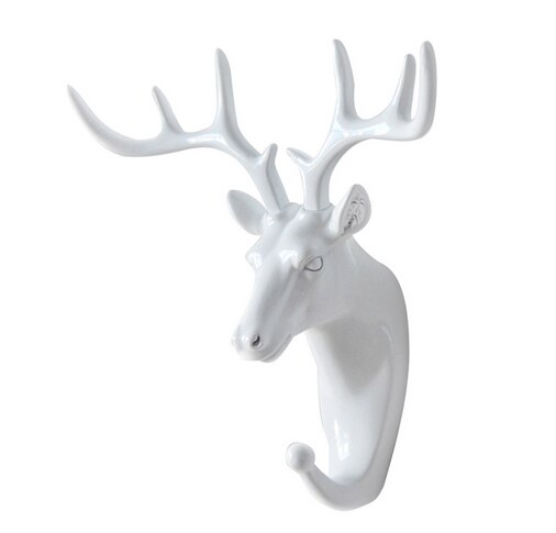 Creatieve Herten Hoofd Muur Opknoping Haak Vintage Herten Gewei Voor Kleding Hoed Sjaal Sleutel Herten Hoorns Hanger Rack Kerst Decoratie: Deer  White