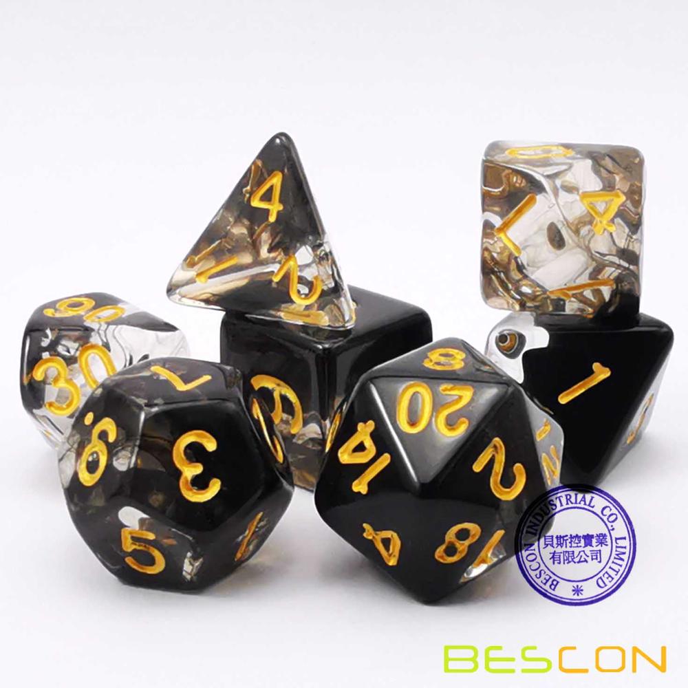 Bescon Crystal Blue 7-pc Poly Dice Set, Bescon Polyhedral RPG Dice Set Crystal Blue, Blush, Grass, Purple, Black, Pink Cloud: Crystal Black