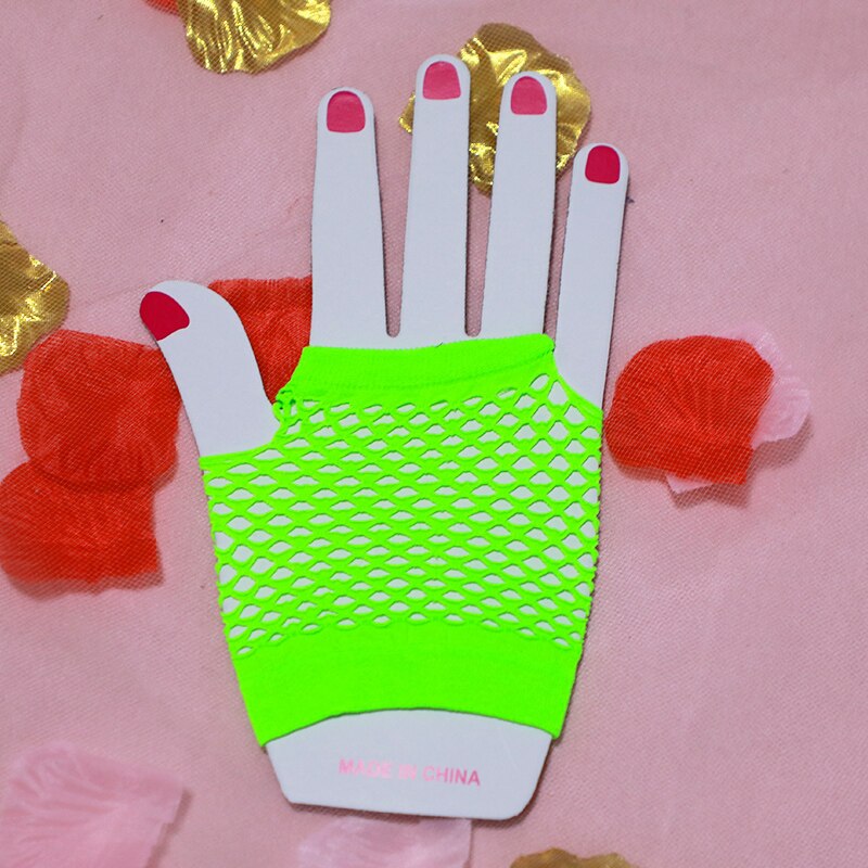Korte mesh visnet handschoenen sexy vingerloze gothic vrijgezellenfeest punk disco dans kostuum zwarte kleur cosplay handschoenen goedkoop: Fluorescentie