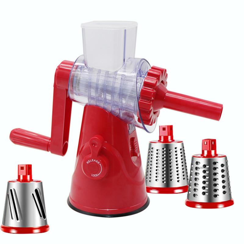 1pc Multifunction Food Slicer Manual Safety Food Processor Vegetable Potato Roller Cutter Chopper Stainless Steel Blades Kitchen: red