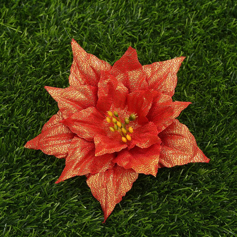 Artificial Flowers Glitter Poinsettia For Decoration DIY Home Wedding Decoration Flower Head Christmas Tree Decoration Supply: 6