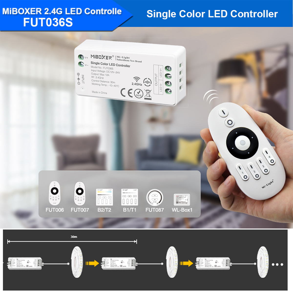 Milight MiBoxer Touch Dimmen Afstandsbediening Led Controller DC12V DC24V 12A PWM Draadloze 2.4G LED Dimmer Controller FUT036 voor 5050 3528