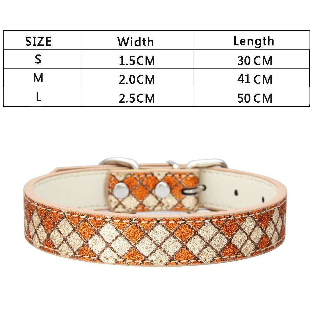 Hundehalsbånd til små store hunde pu læder hundehalsbånd justerbart plaid rhinestone halsbånd til hunde tilbehør kæledyr produkter hvalp: Gul / S 1.5 x 30cm