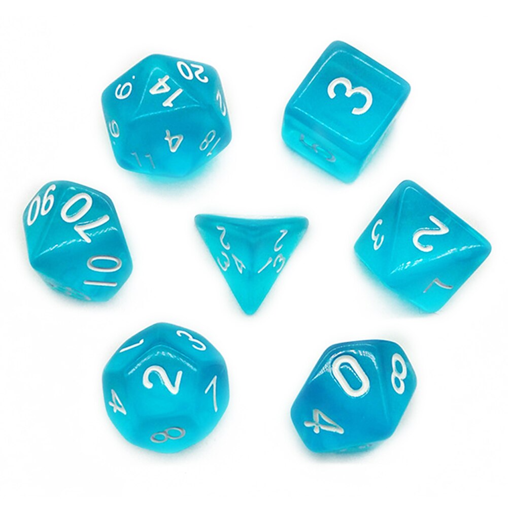 7pcs/Lot DND Polyhedral Dices 7 Sided Clear Desktop Funny Board Game Dice: Blue