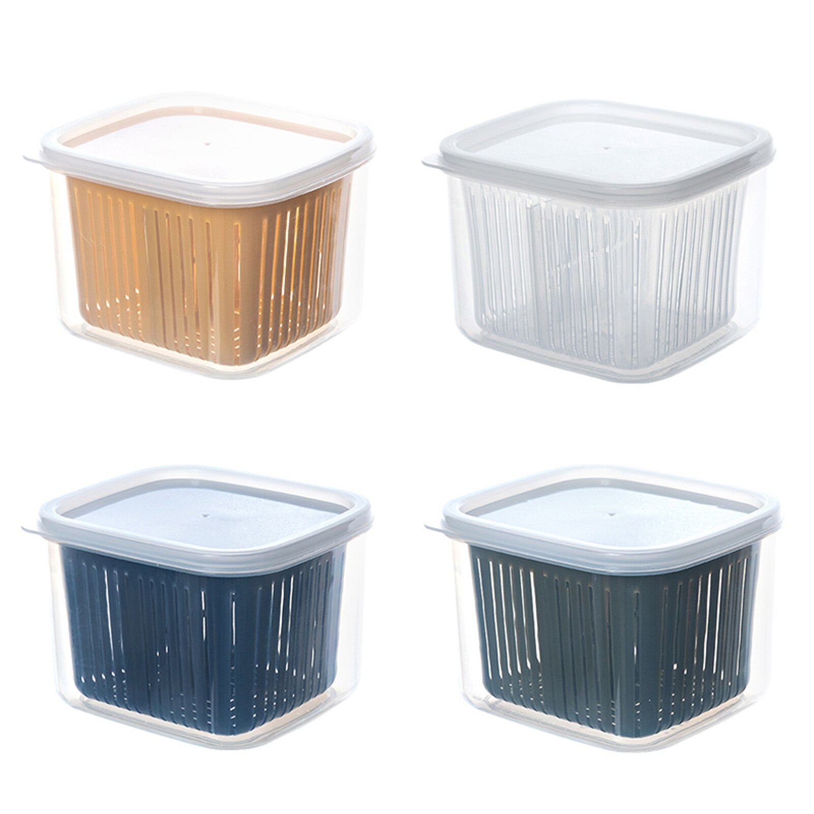 Drain fresh box Refrigerator Fresh-Keeping Box Fruit Vegetable Drain Crisper Kitchen sealed Storage Box Containers With Lid: random color