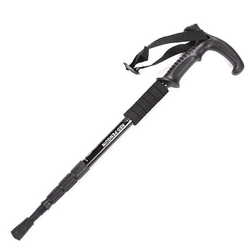 Alpenstock aluminum collapsible T-handle Nordic walking sticks for men and women multifunction alpenstock: Black