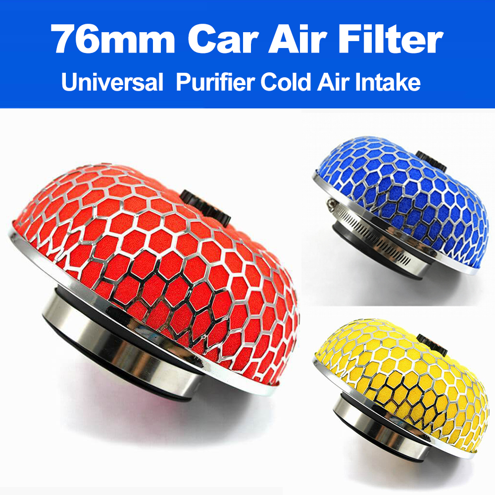 Universal 76mm Air Filter Mushroom Head Washable Cleaner High Flow Air Purifier Car Cold Air Intake Auto Parts