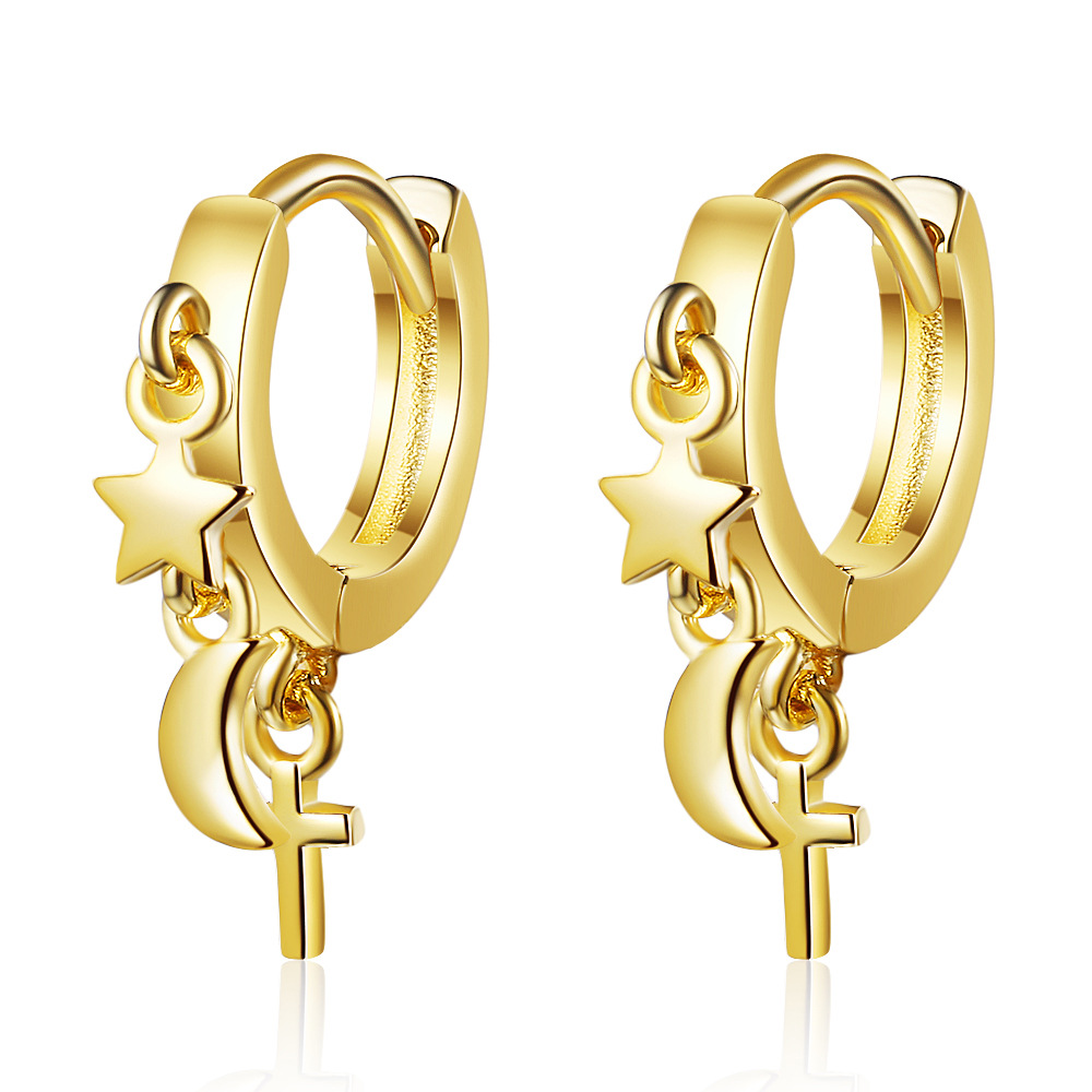 Pendientes sencillos de Plata de Ley 925 para mujer, aretes pequeños con botón de Luna y pequeña estrella, bisutería para hacer una declaración