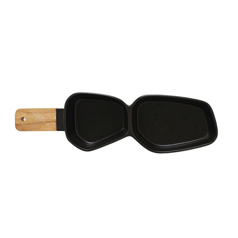 Ceramic divided bowl matte two-grid handle bowl salad bowl wooden handle dessert fruit bowl children's breakfast bowl