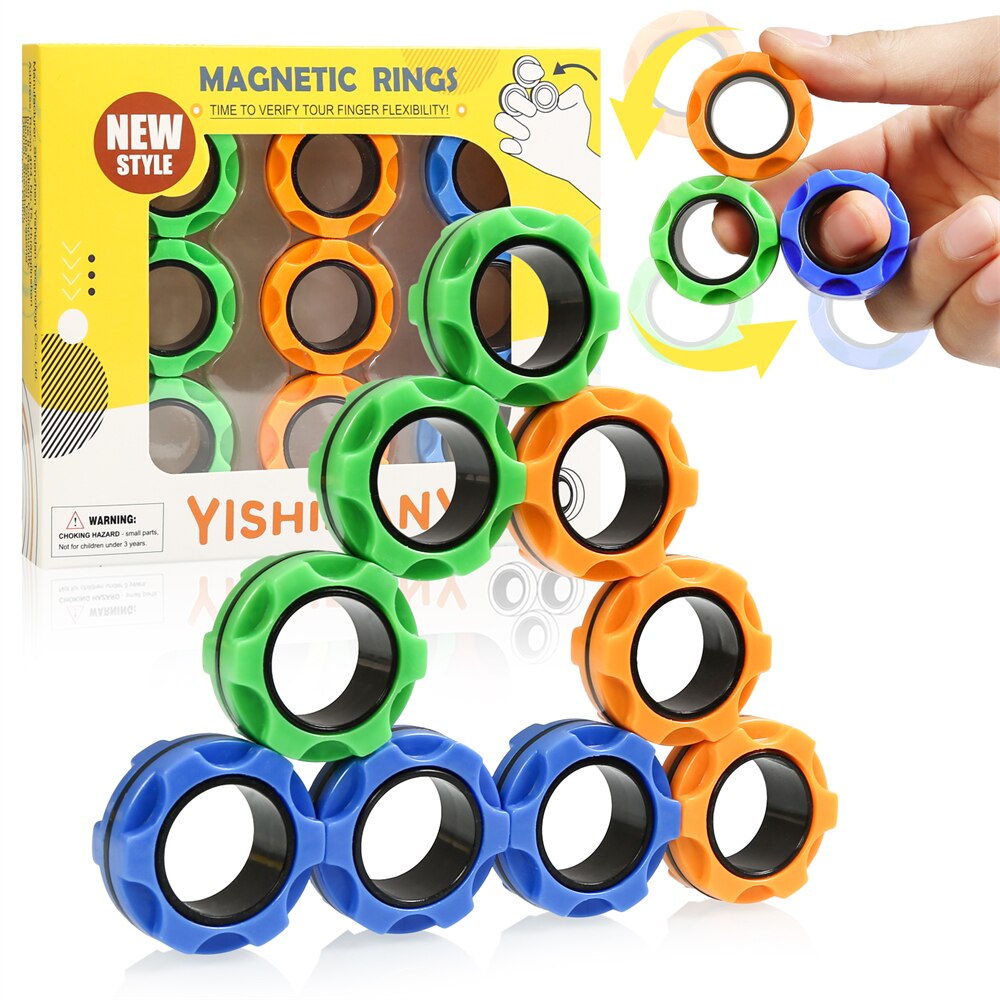 YISHIDANY 3/9Pcs Tire Style Magnetic Finger Rings Fidget Toys Magnet ADHD Colorful Magical Spinner Toys Set for Anxiety Relief
