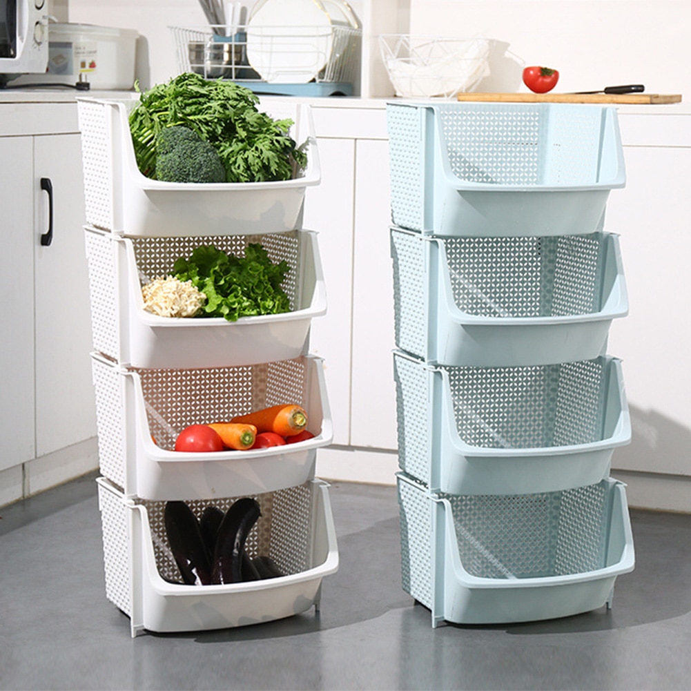 Multi-Layer Household Kitchen Storage Baskets Plastic Multifunctional Vegetable And Fruit Racks Can Be Stacked For Storage