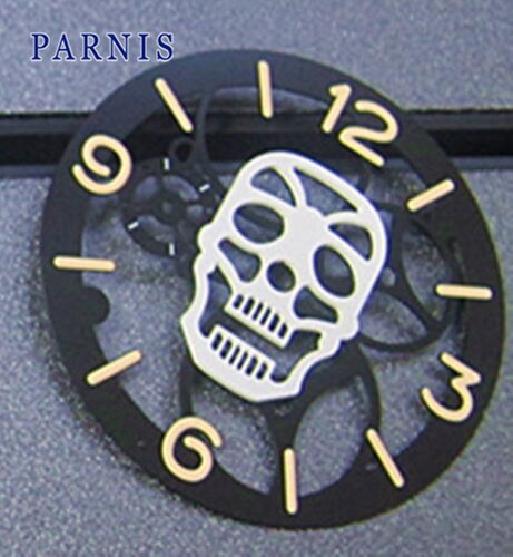 Goedkope Horloge Accessoires Onderdelen, 38.9mm Mens Skeleton Mechanisch Horloge Schedel Lichtgevende Zilver Zwart Gouden Horloge Wijzerplaat