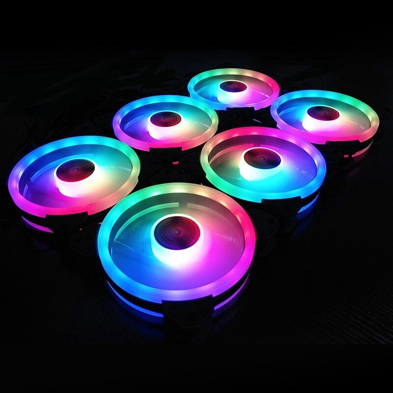 COOLMOON RGB Computer Case Fan, 12cm Silent Shenguang Sync + Music Controller Computer Cooling Fan CPU Cooling Fan (5 Packs)