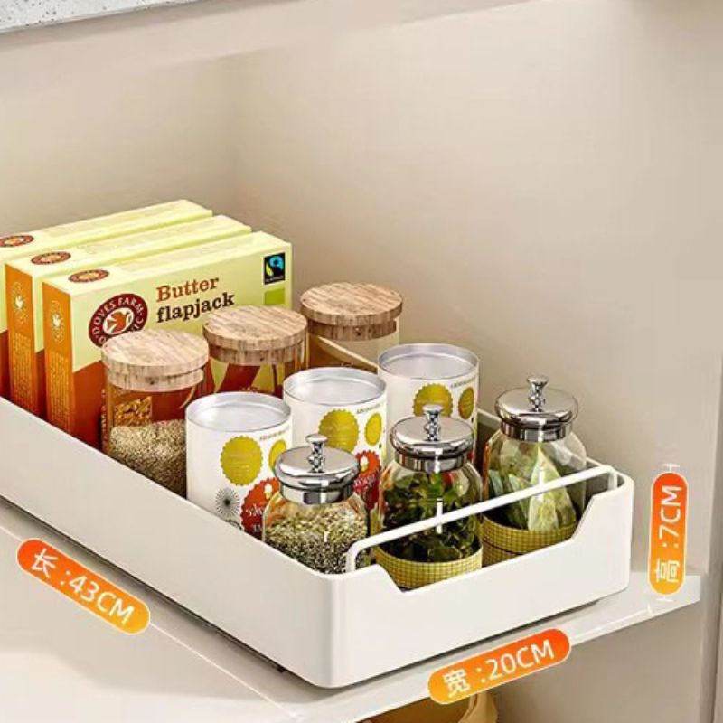 Küchenregal, Topf-Aufbewahrungsbox, Gewürzregal unter der Spüle, ausziehbarer tiefer Schrank, Gleitschiene, Korbregale, schwebendes Regal