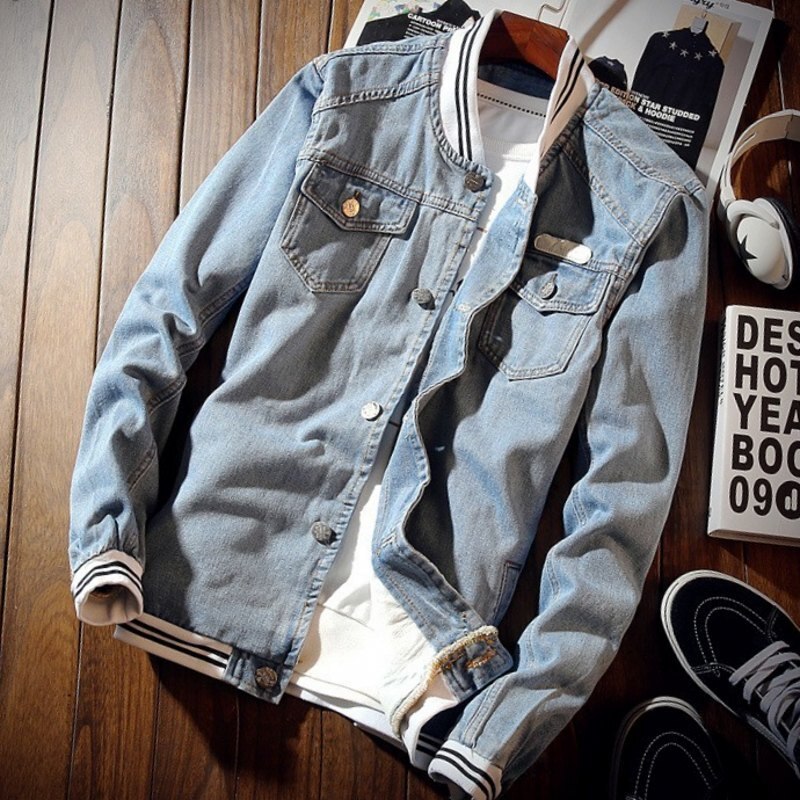 Autumn Pilot Jacket Denim Mens Casual Slim Bomber Jacket Men Jean Jacket Male Overcoat: XXXL